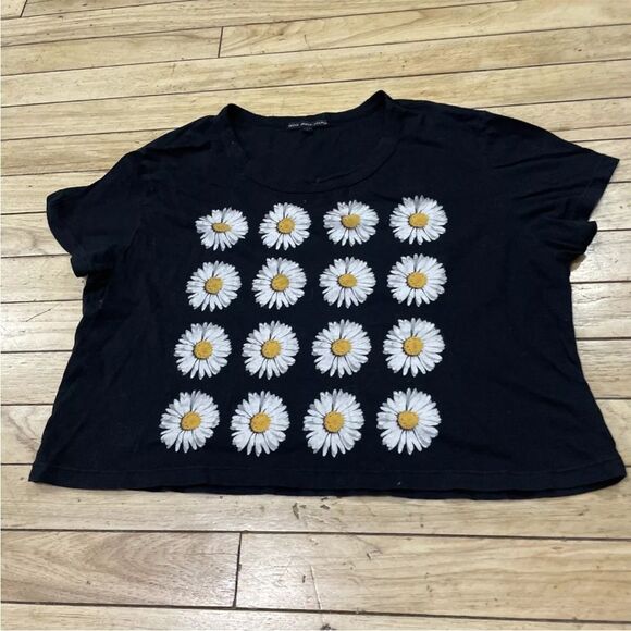 TRULY MADLY DEEPLY Womens L Crop Tee Daisy Black Nature Classic Boho Basic L - Picture 16 of 16